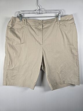 Talbots Women's Plus Size Classic Beige Stretch Shorts Size 18 Elastic Sides